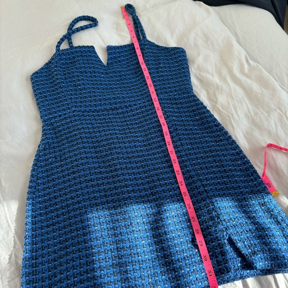 NWT Zara Textured Tweed Weave Blue Tank Mini Dress Spaghetti Straps Sz L - Picture 13 of 13